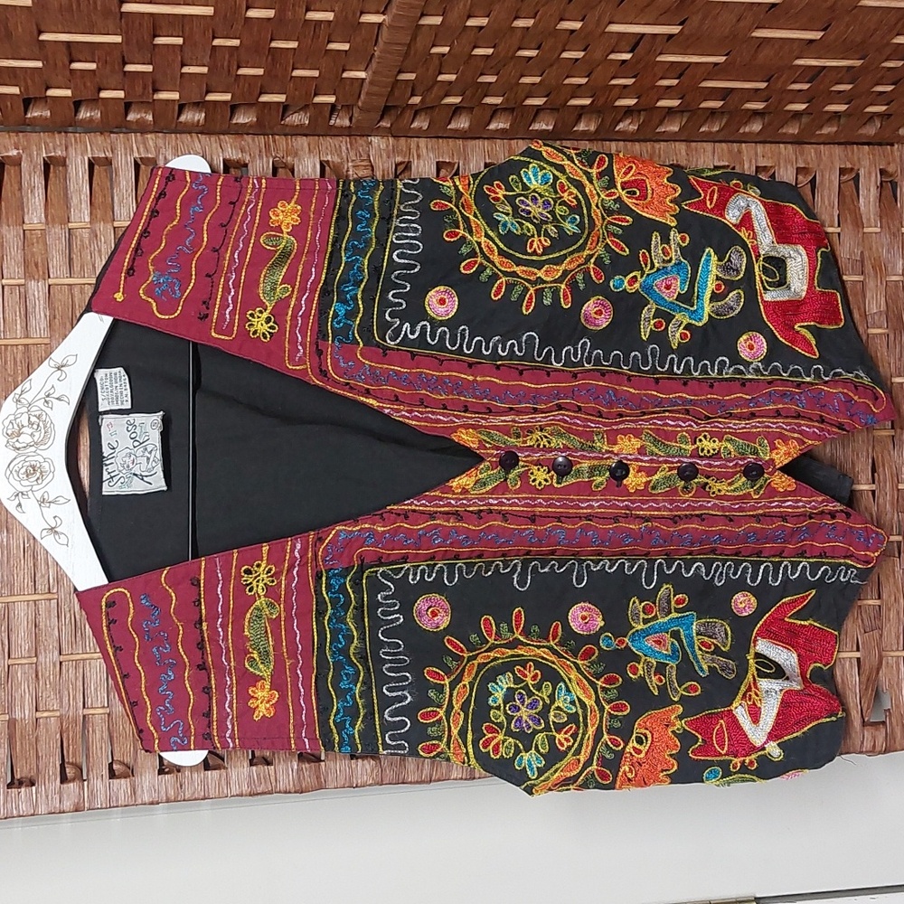 Vintage 1990s Colorful Embroidered Global Vest